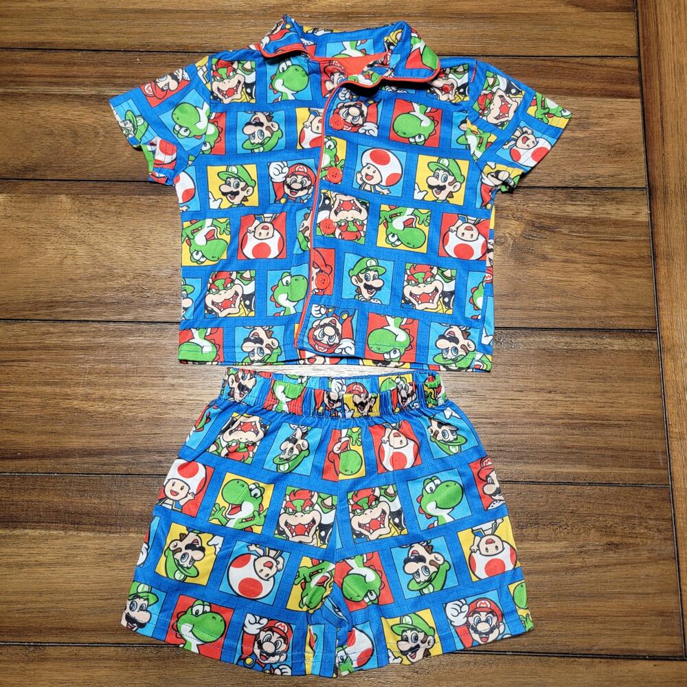 2 Pc Toddler Super Mario Blue Pajama Shorts Set - Size 2T